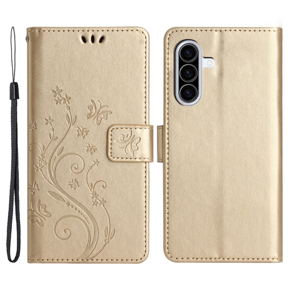 Flowers knížkové pouzdro na Samsung Galaxy A26 5G - zlaté