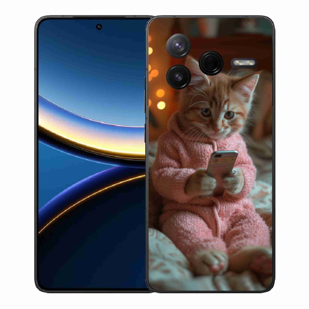 Gelový kryt mmCase na Xiaomi Poco F7 Pro - kotě s mobilem