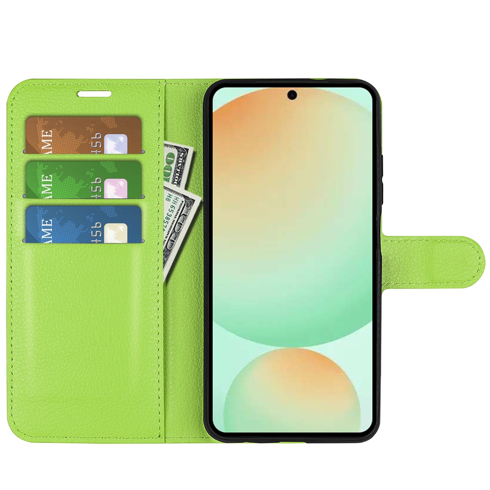 Litchi knížkové pouzdro na Samsung Galaxy S25 FE - zelené