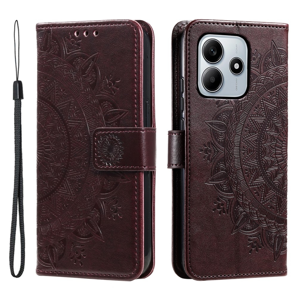 Mandala knížkové pouzdro na Xiaomi Redmi Note 14 - hnědé