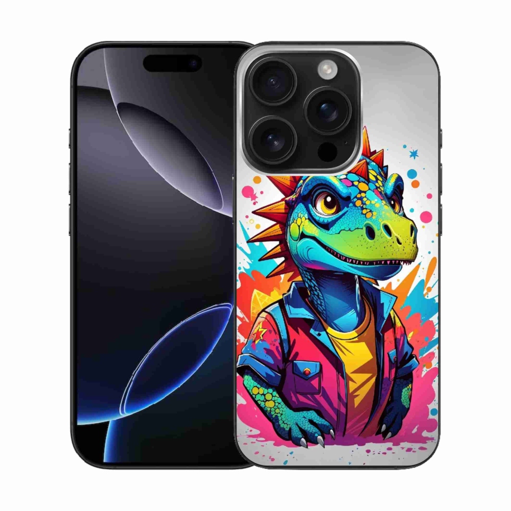 Gelový kryt mmCase na iPhone 16 Pro - barevný dinosaurus