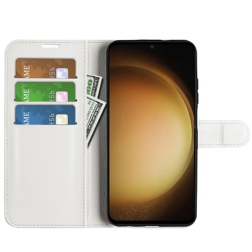 Litchi knížkové pouzdro na Samsung Galaxy S24+ - bílé