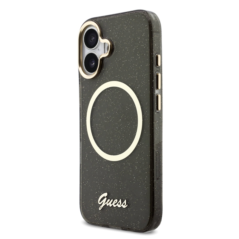 Guess IML Glitter Script Strap MagSafe Zadní Kryt pro iPhone 17 Black