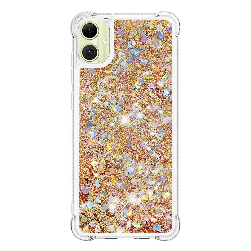 Glitter přesýpací gelový obal na Samsung Galaxy A06 4G - zlatý/srdíčka