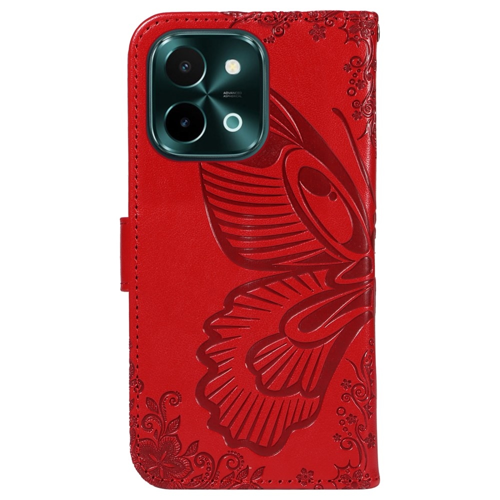 Floral Butterfly knížkové pouzdro na Vivo Y28 - červené