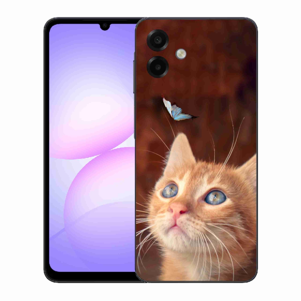 Gelový kryt mmCase na Samsung Galaxy A07 4G - motýl a kotě