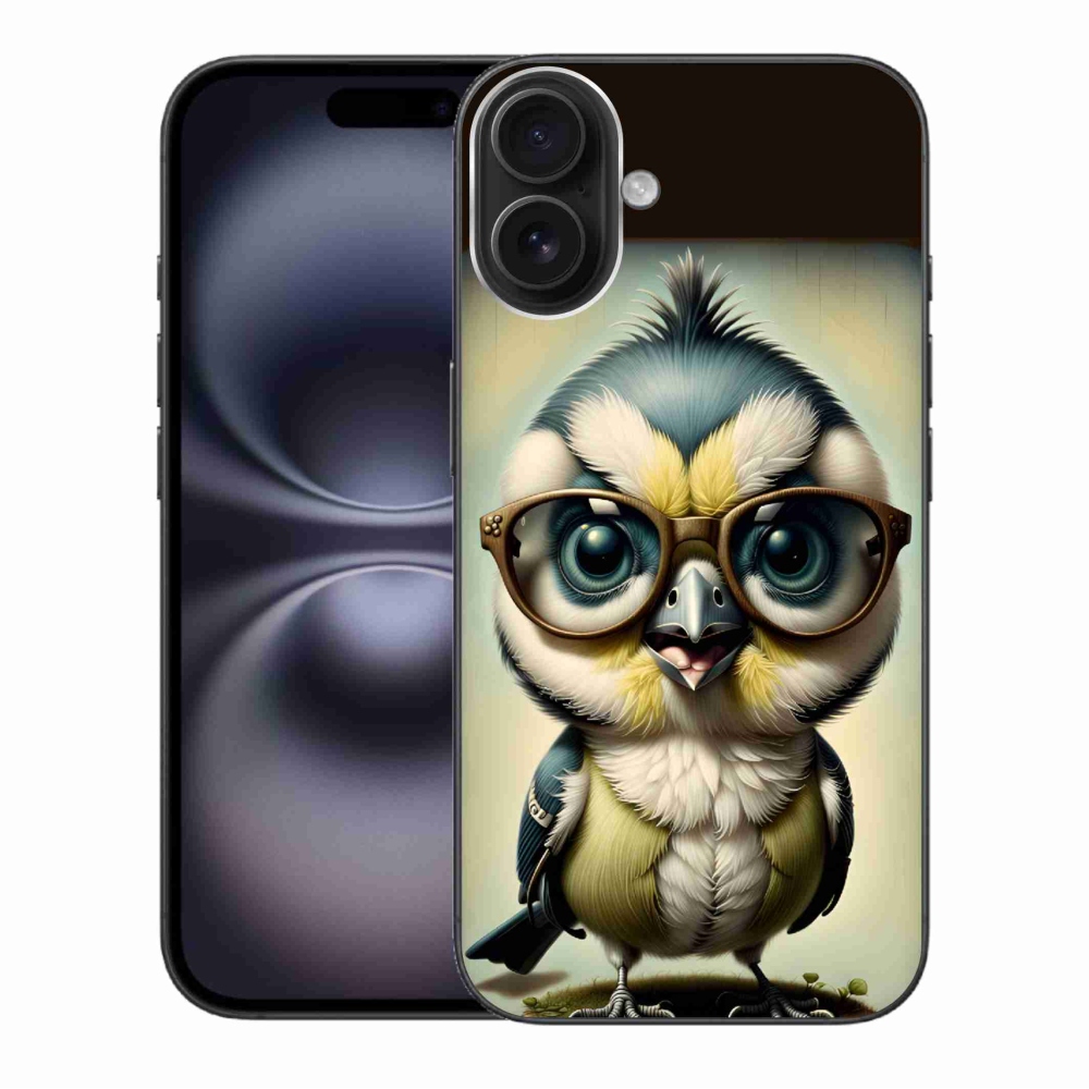 Gelový kryt mmCase na iPhone 16 Plus - mládě s brýlemi