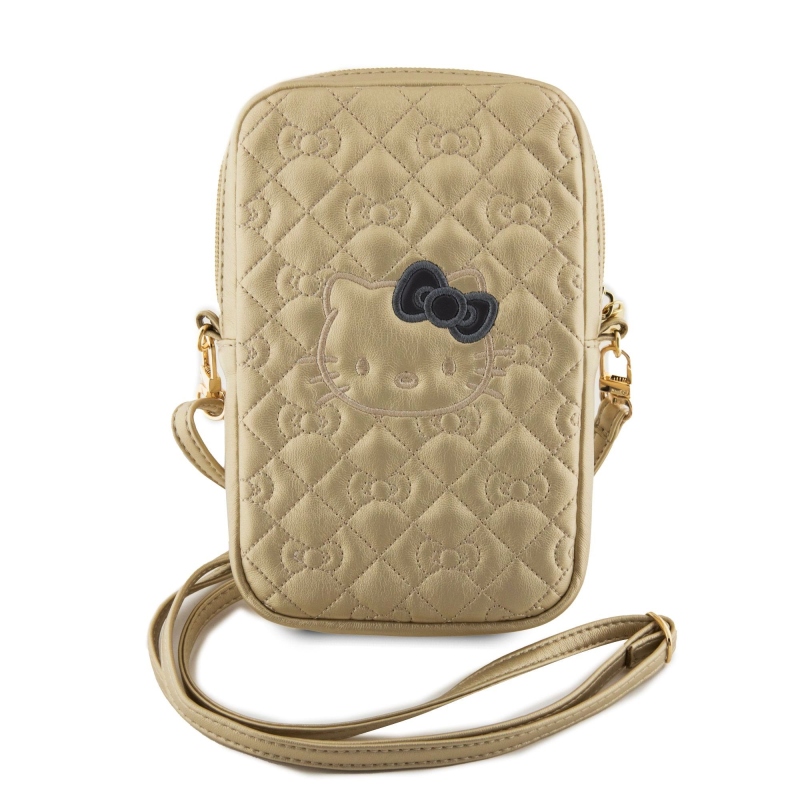 Hello Kitty PU Leather Quilted Pattern Kitty Head Logo Taška na Telefon Gold