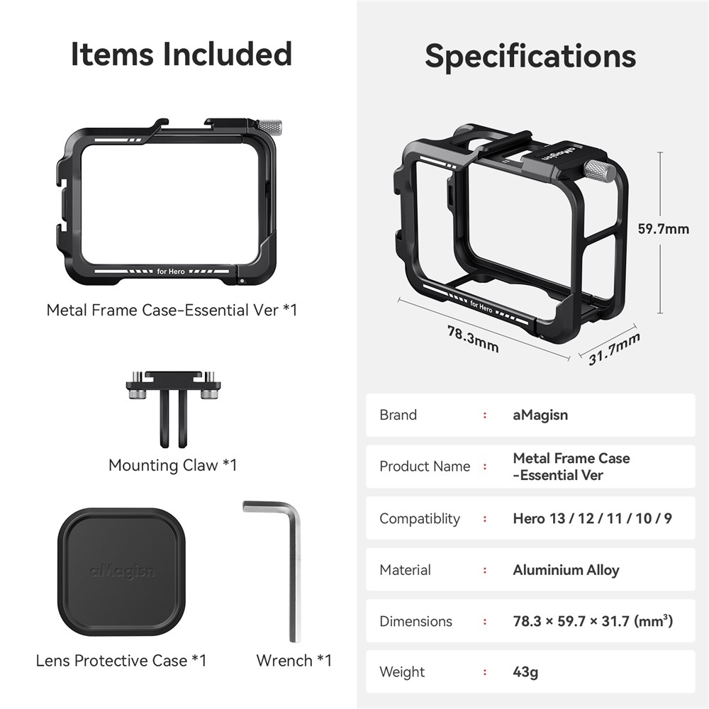 Kovový ochranný rám AMAGISN pro GoPro Hero 13/12/11/10/9
