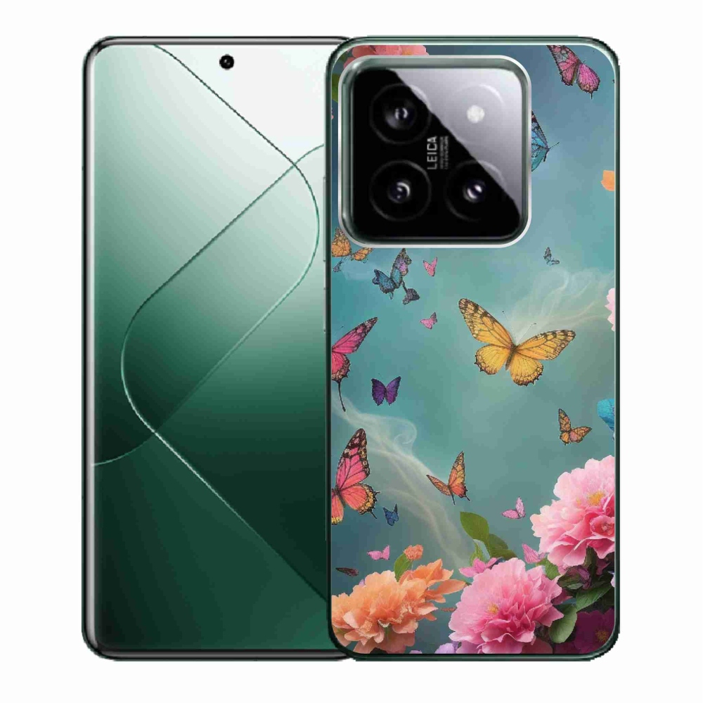 Gelový kryt mmCase na Xiaomi 14 - barevné květy a motýli