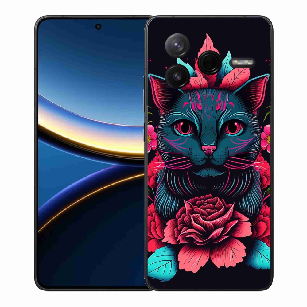 Gelový kryt mmCase na Xiaomi Poco F7 Pro - květiny a kočka