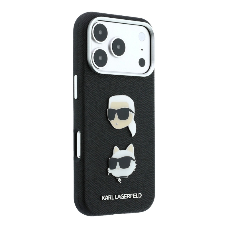 Karl Lagerfeld PU Semi Wrap Saffiano K&CH Heads Zadní Kryt pro iPhone 18 Pro Black