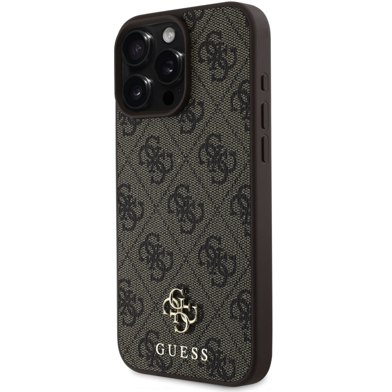 Guess PU 4G Small Metal Logo MagSafe Zadní Kryt pro iPhone 16 Pro Brown