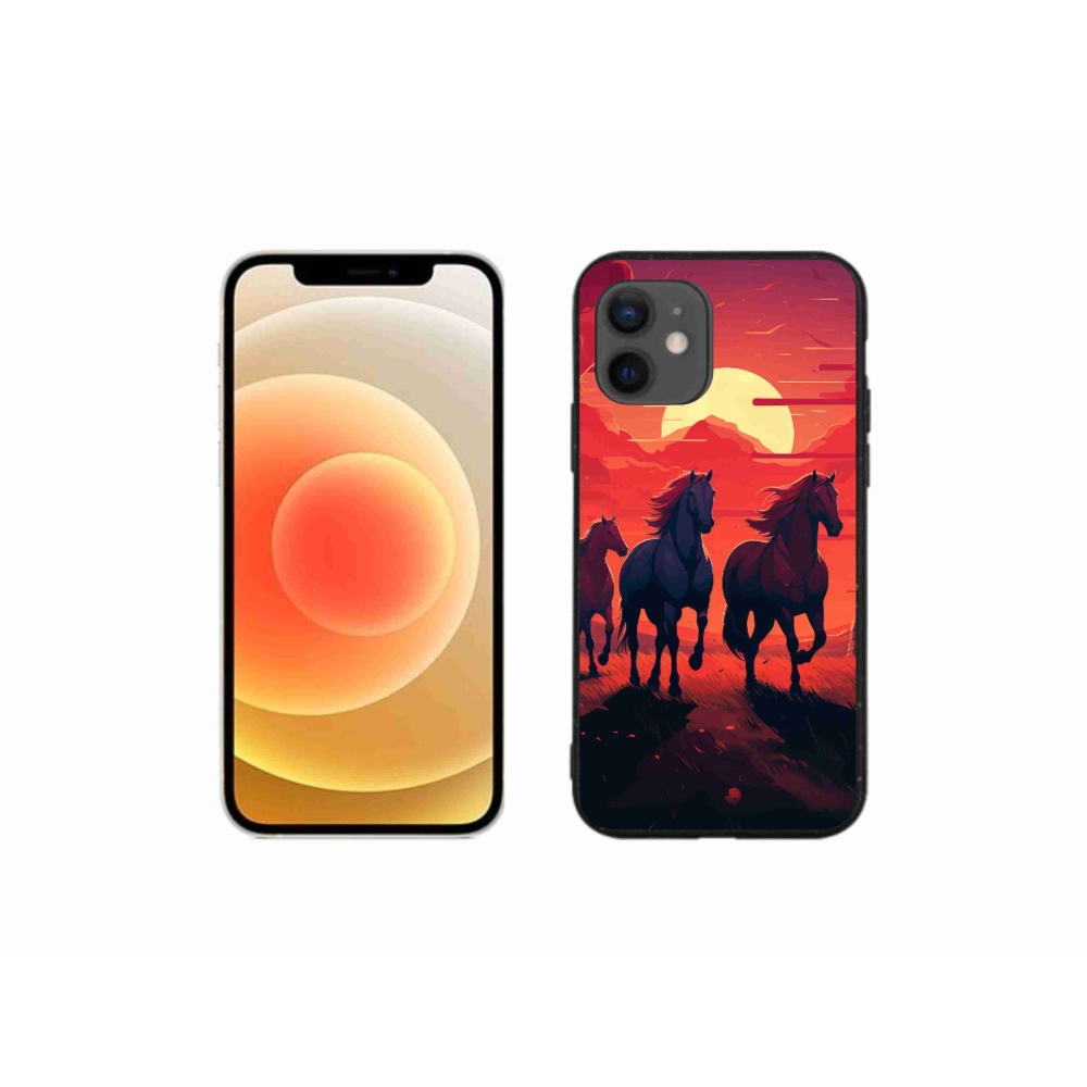 Gelový kryt mmCase na iPhone 12 mini - koně a západ slunce