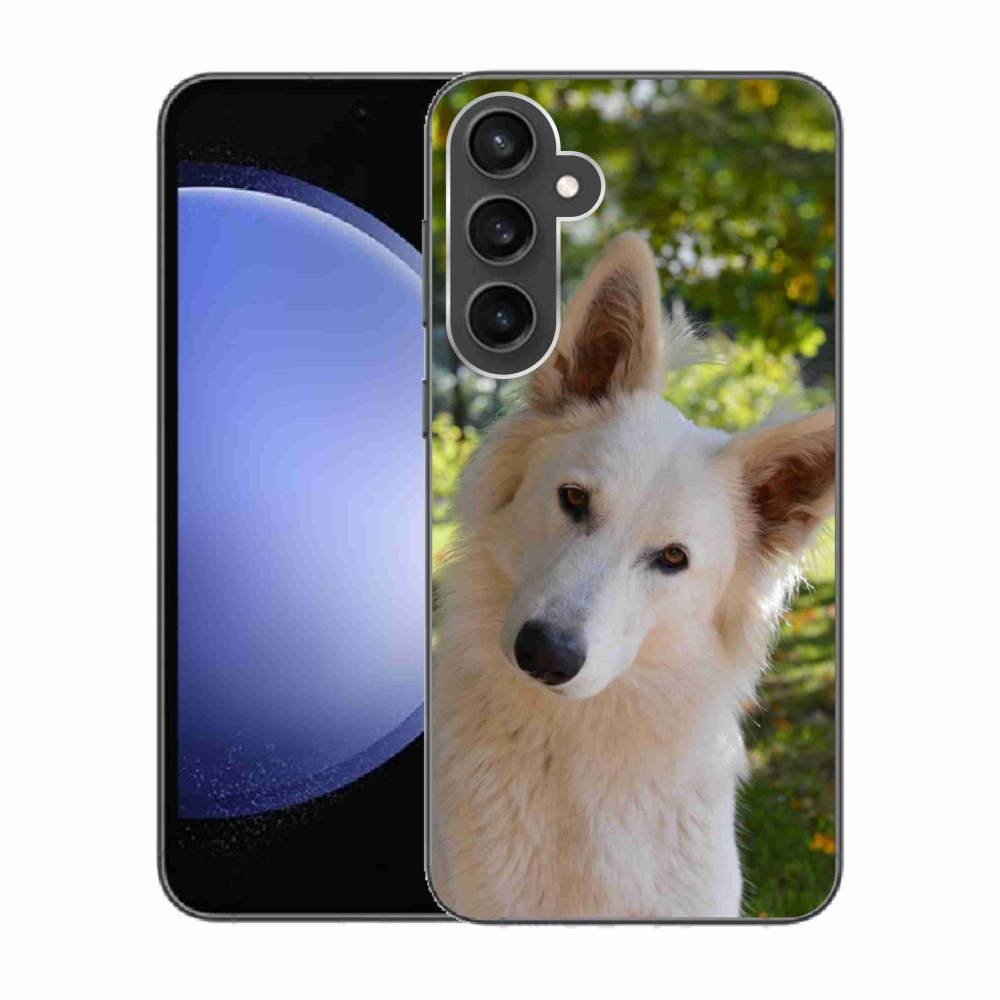Gelový kryt mmCase na Samsung Galaxy S23 FE - bílý švýcarský ovčák 1