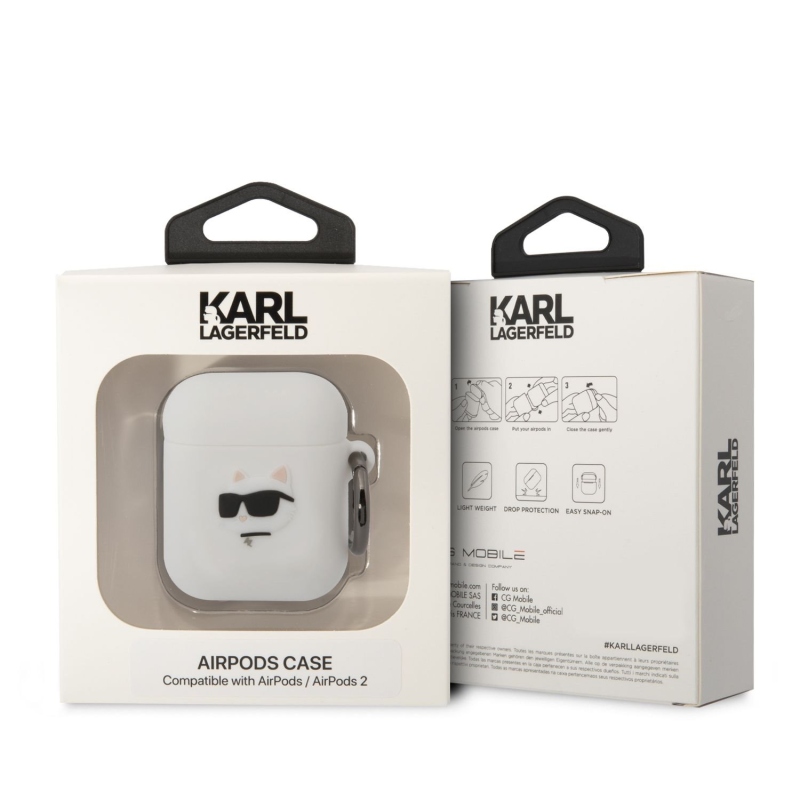 Karl Lagerfeld 3D Logo NFT Choupette Head Silikonové Pouzdro pro Airpods 1/2 White