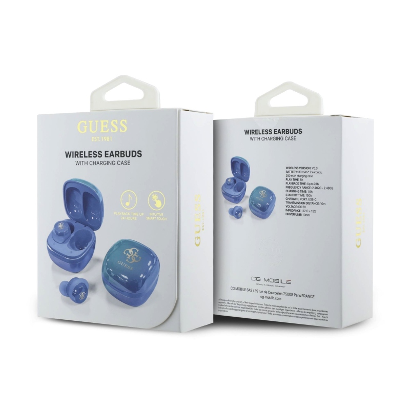Guess 4G Logo Mini TWS Bezdrátová Sluchátka Blue
