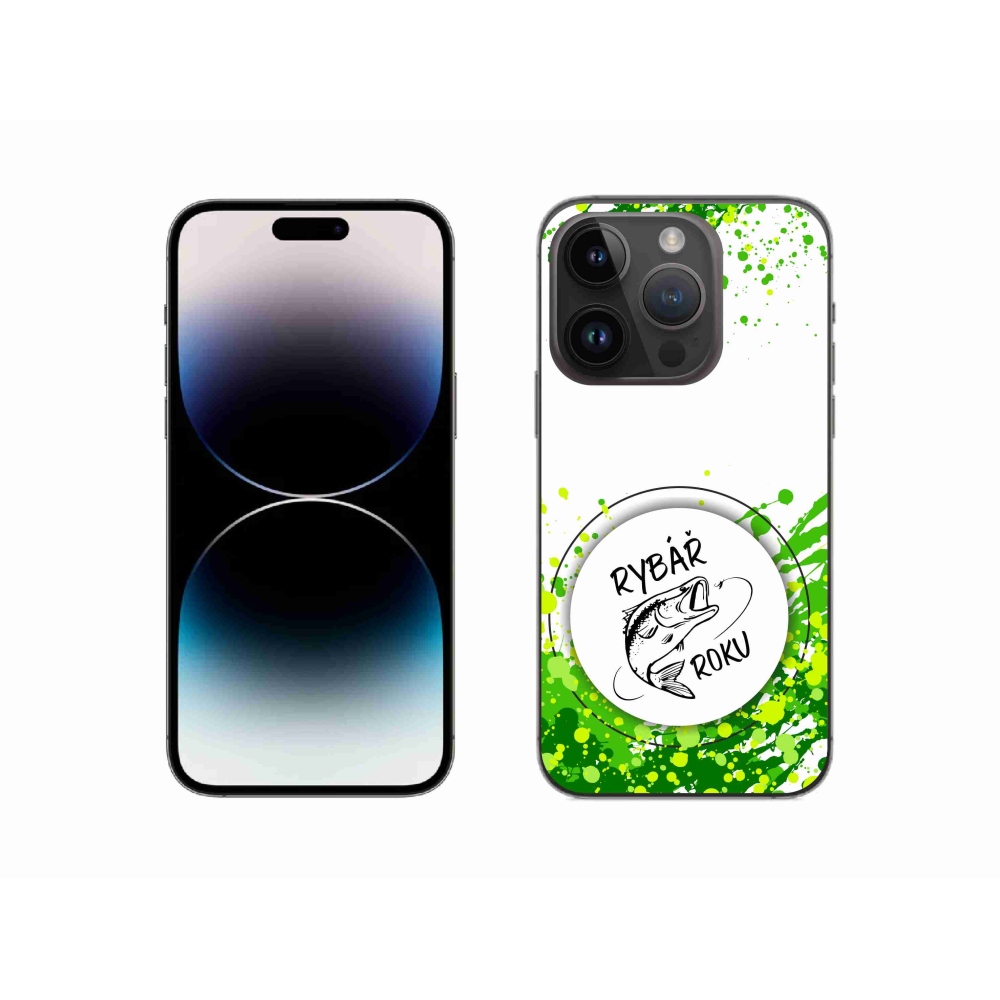 Gelový kryt mmCase na iPhone 14 Pro 6.1 - rybář roku bílé pozadí