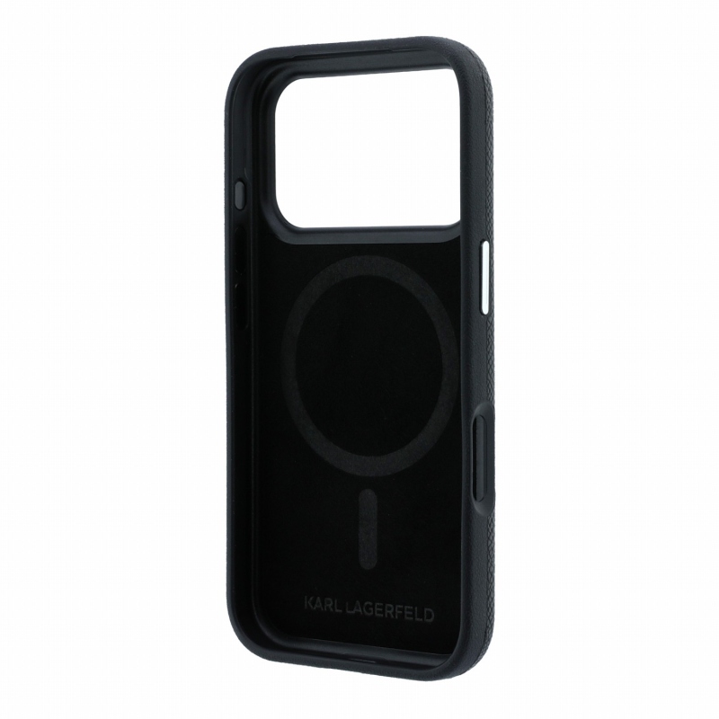 Karl Lagerfeld PU Grained Semi Wrap K&CH Heads Magsafe Zadní Kryt pro iPhone 18 Pro Black