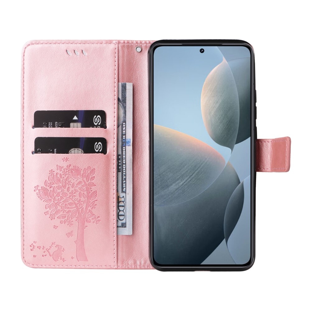 Trees knížkové pouzdro na Xiaomi 14T - růžovozlaté