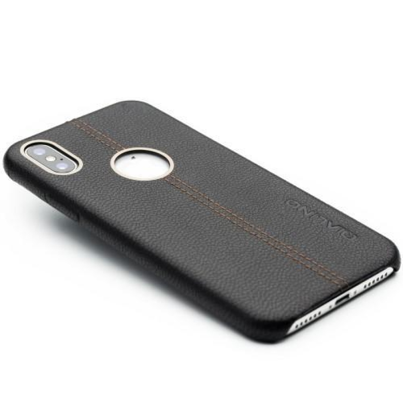 Qial plastový obal se zády z pravé kůže na iPhone X - černý