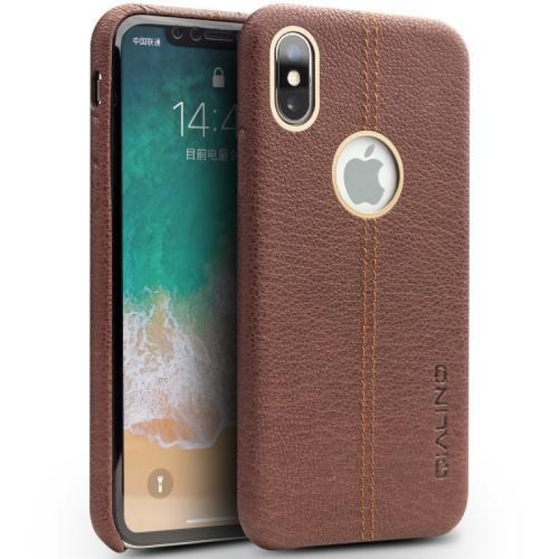 Qial plastový obal se zády z pravé kůže na iPhone X - hnědý