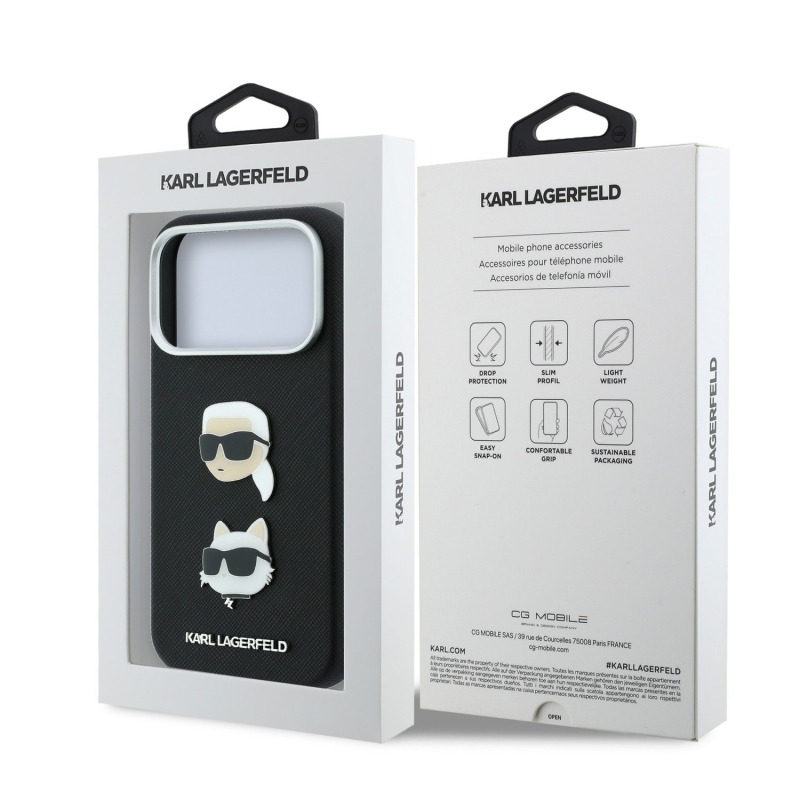 Karl Lagerfeld PU Semi Wrap Saffiano K&CH Heads Zadní Kryt pro iPhone 18 Pro Black