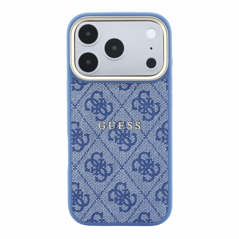 Guess PU Leather 4G Gold Frame Embossed MagSafe Zadní Kryt pro iPhone 18 Pro Blue