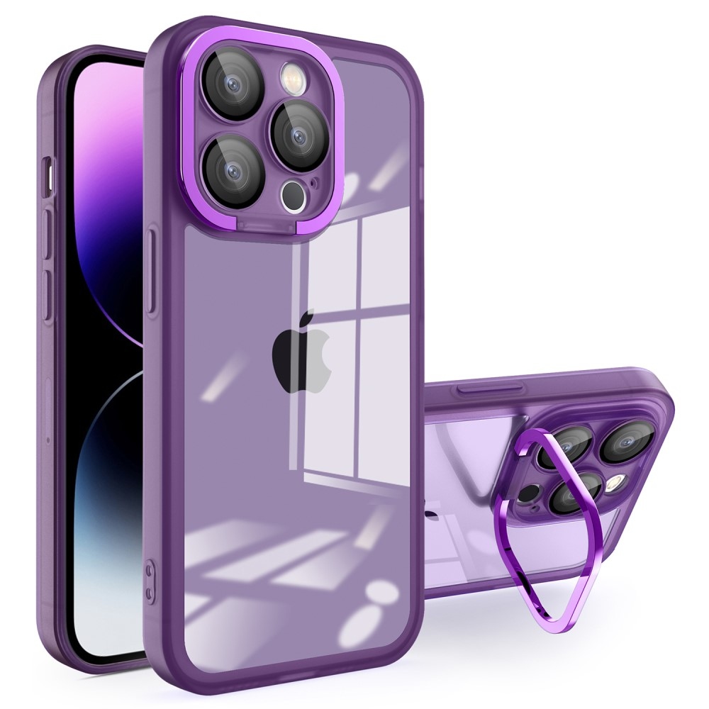 Gelový obal s pevnými zády a stojánkem na iPhone 15 Pro Max - fialový