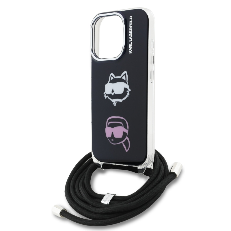 Karl Lagerfeld IML Crossbody K&CH Heads Zadní Kryt pro iPhone 16 Pro Black