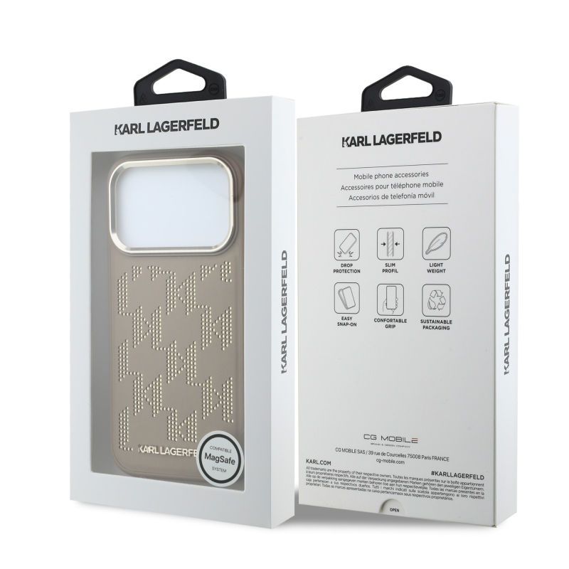 Karl Lagerfeld PU Perforated Monogram MagSafe Zadní Kryt pro iPhone 17 Pro Max Beige