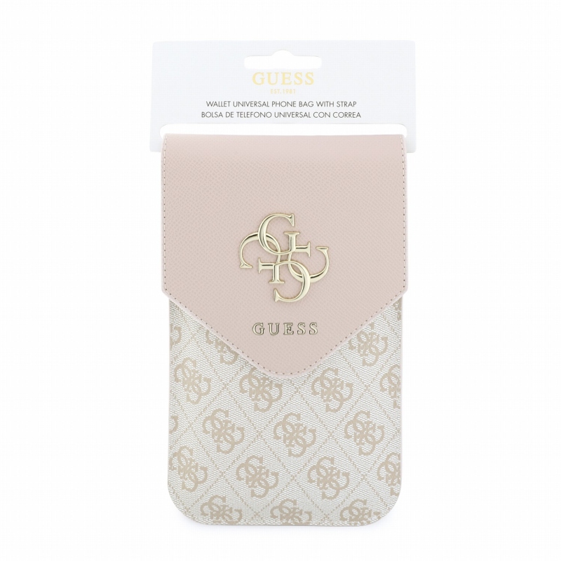 Guess PU Leather+Grained 4G Metal Logo Taška na Telefon Pink