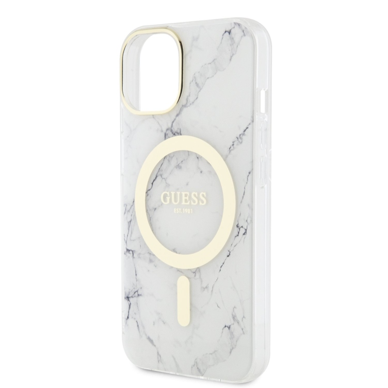 Guess IML Marble MagSafe Zadní Kryt pro iPhone 13 White