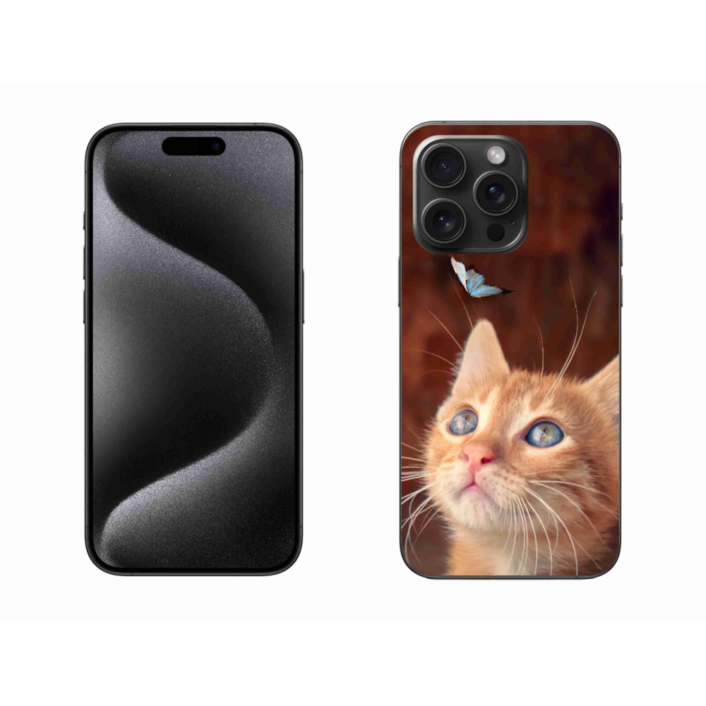Gelový kryt mmCase na iPhone 15 Pro Max - motýl a kotě