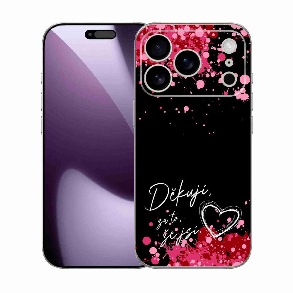 Gelový kryt mmCase na iPhone 17 Pro - zamilovaný text 2 černé pozadí