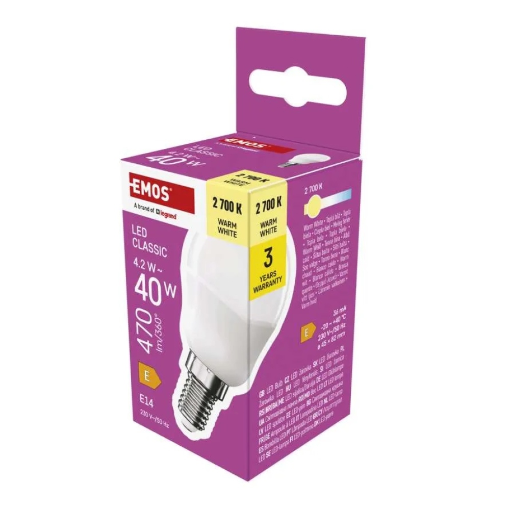 LED žárovka Classic Mini Globe / E14 / 4,2 W (40 W) / 470 lm / teplá bílá