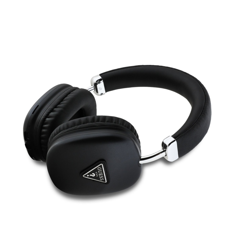 Guess Saffiano PU Leather Triangle Logo Bezdrátová Sluchátka Black
