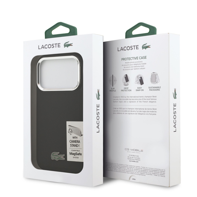 Lacoste Iconic Petit Pique Camera Stand MagSafe Zadní Kryt pro iPhone 17 Pro Black