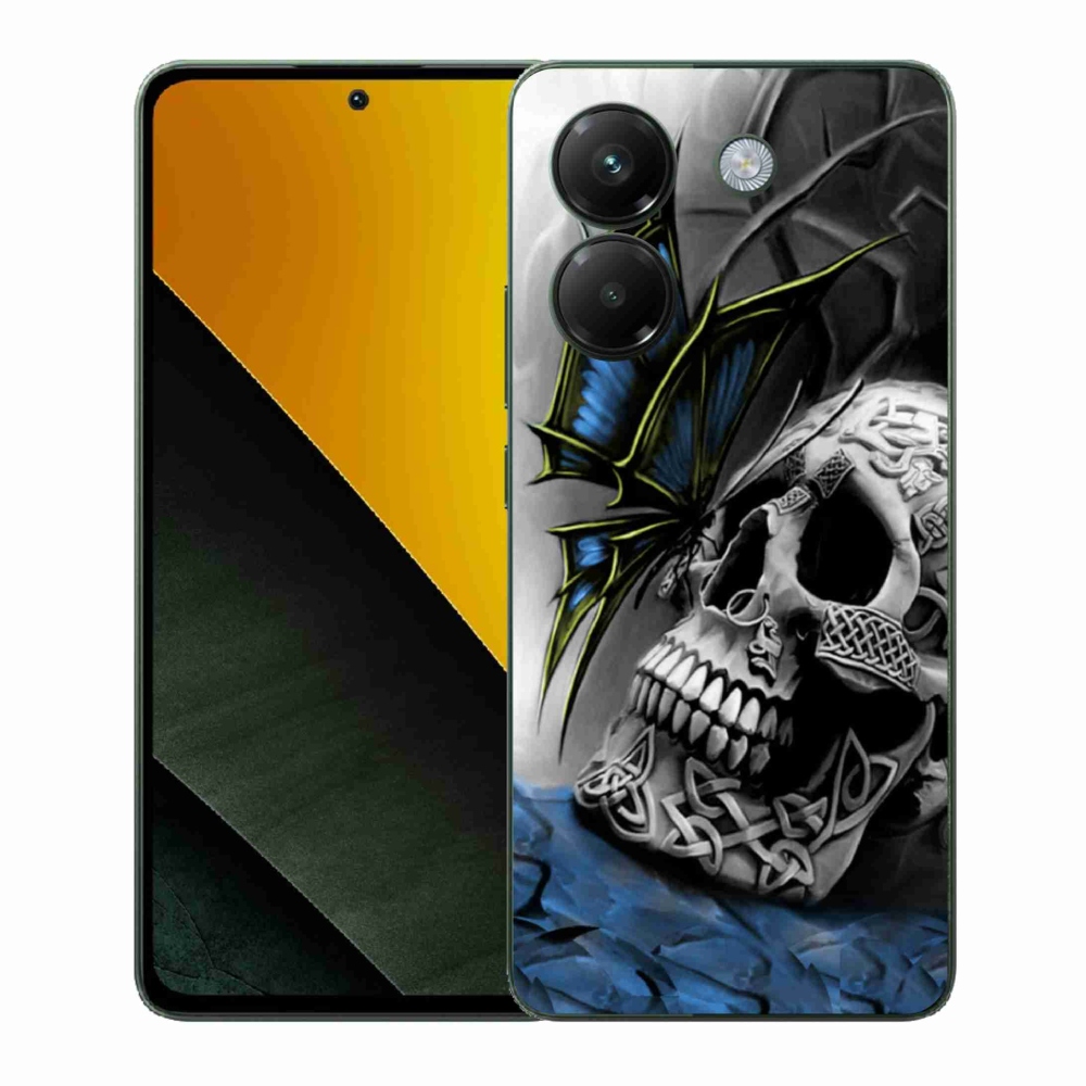 Gelový kryt mmCase na Xiaomi Poco M7 Pro 5G - motýl a lebka