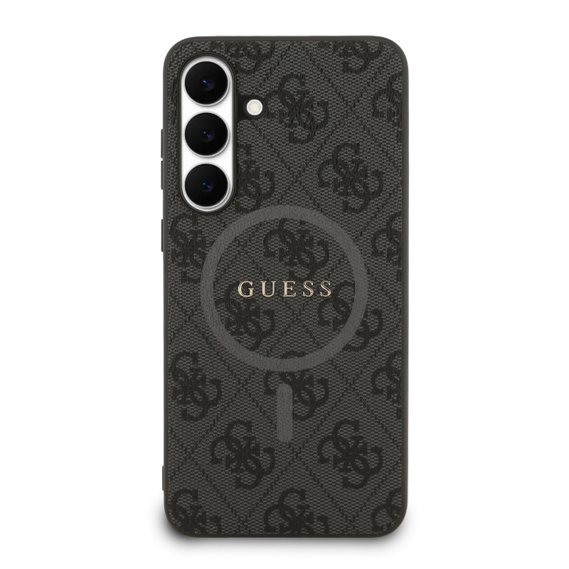 Guess PU Leather 4G Colored Ring MagSafe Zadní Kryt pro Samsung Galaxy S25 FE Black
