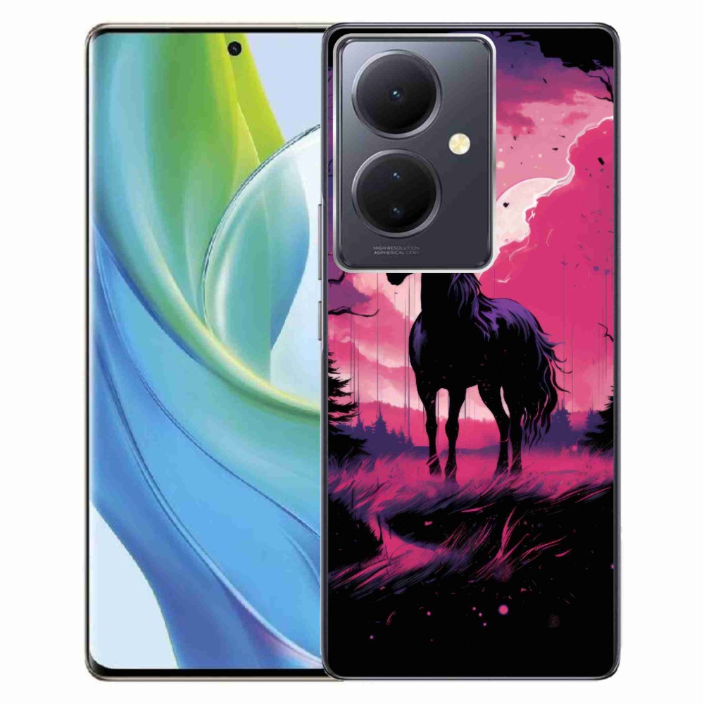 Gelový kryt mmCase na Vivo V29 Lite 5G - černý kreslený kůň 1