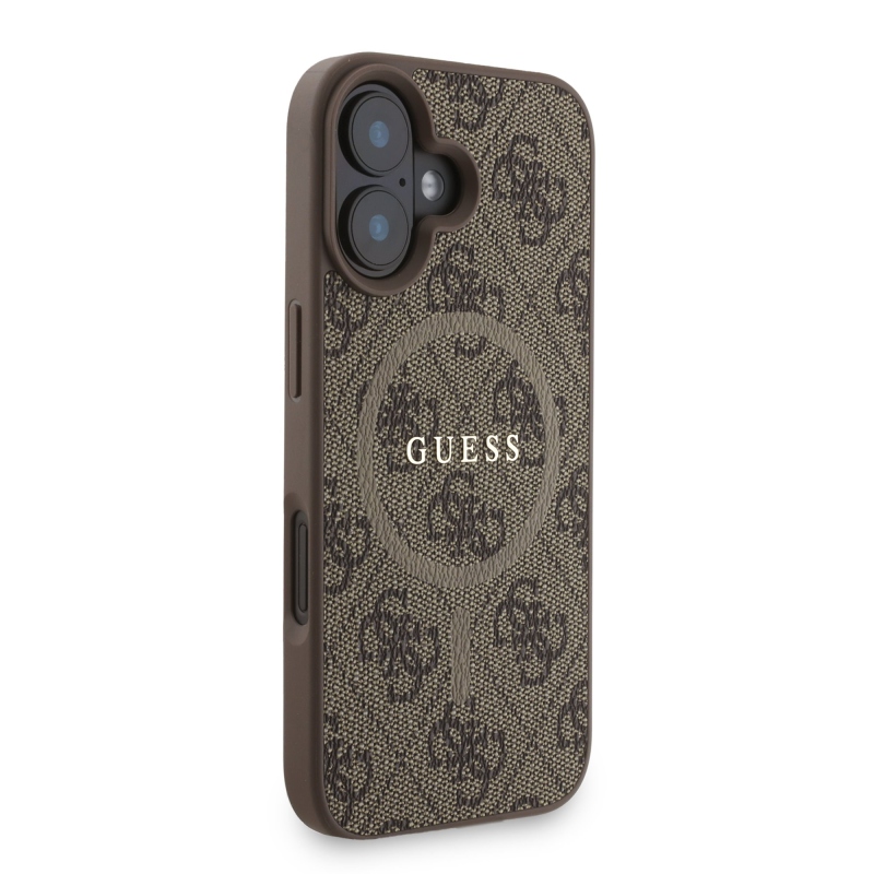 Guess PU Leather 4G Colored Ring Strap MagSafe Zadní Kryt pro iPhone 16 Brown