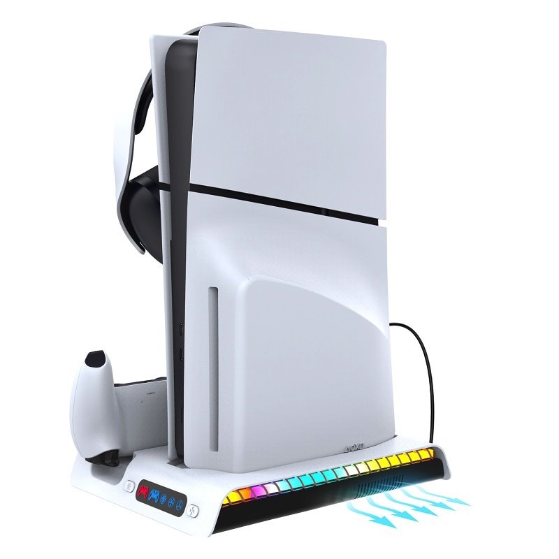 iPega P5S006 Multifunkční Nabíjecí RGB Stojan s Chlazením pro PS5 Slim White