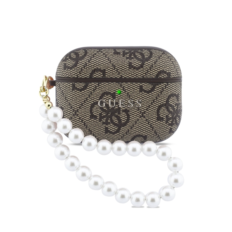Guess PU 4G Classic Logo Pearl Strap Pouzdro pro AirPods Pro 3 Brown