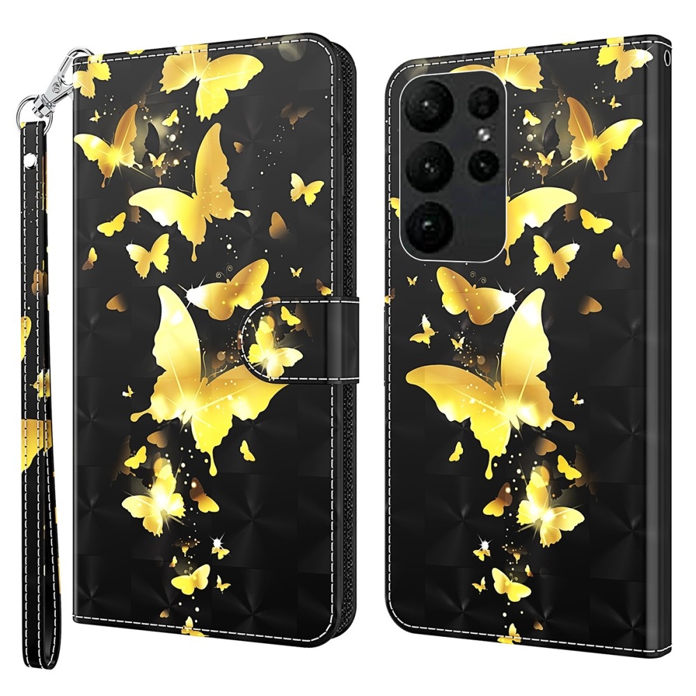 Print knížkové pouzdro na Samsung Galaxy S24 Ultra - zlatí motýli