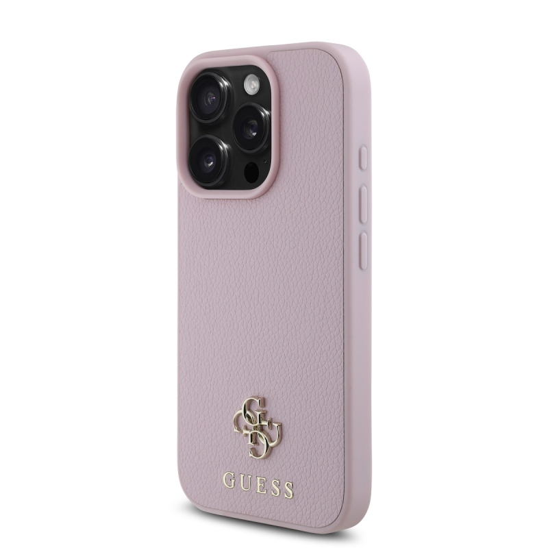 Guess PU Grained 4G Small Metal Logo MagSafe Zadní Kryt pro iPhone 16 Pro Pink