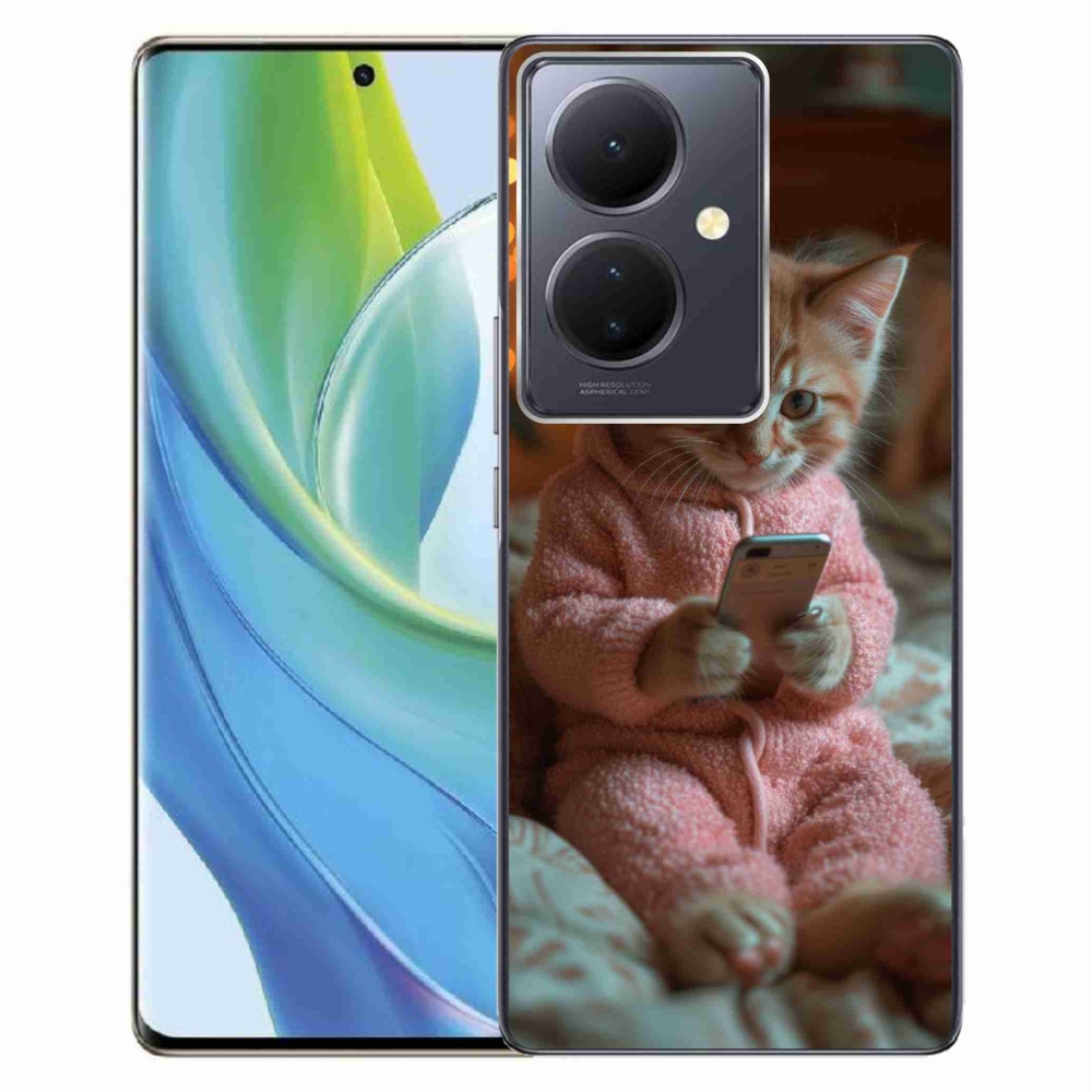 Gelový kryt mmCase na Vivo V29 Lite 5G - kotě s mobilem