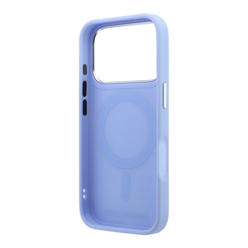 Karl Lagerfeld PU Grained K&CH Heads Ring Stand Magsafe Zadní Kryt pro iPhone 18 Pro Blue