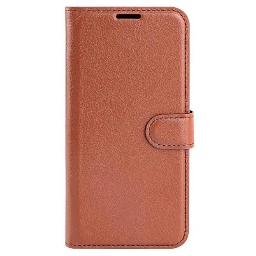 Litchi knížkové pouzdro na Xiaomi 14 Pro - hnědé