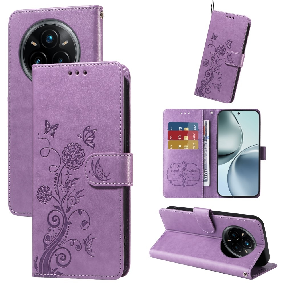 Flowery knížkové pouzdro na Realme 14 Pro+ 5G - fialové